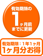 有効期限の1ヶ月前までに更新すると1ヶ月分お得