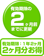 有効期限の2ヶ月前までに更新すると2ヶ月分お得
