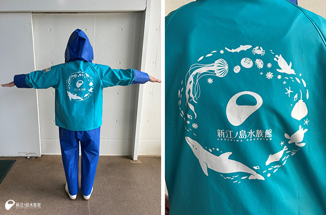 私たちが着ているカッパ。オリジナルのロゴがかわいい。